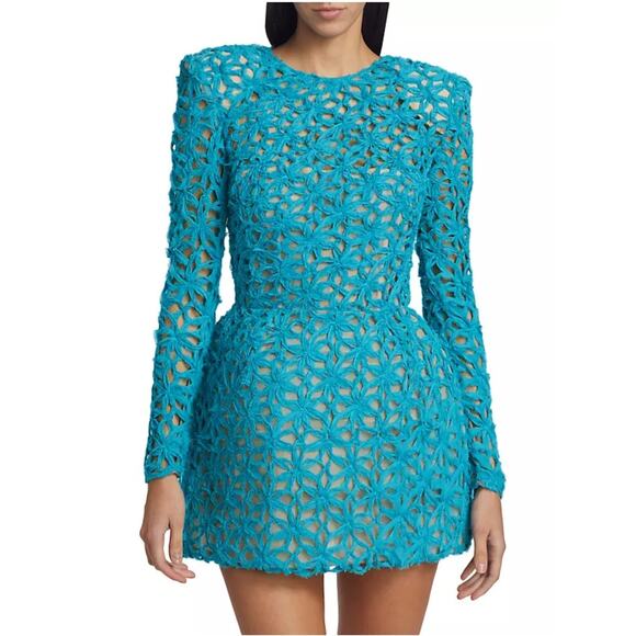 NWT $850 Bronx & Banco Casey Mini Dress L / 8 Turquoise Blue Boned Bodice Floral - Picture 6 of 16